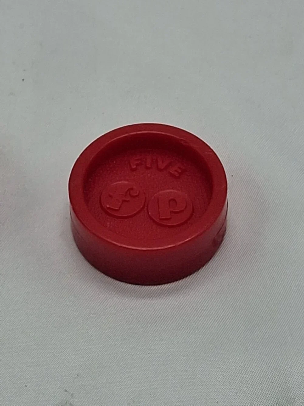2 Vintage Fisher Price Round Plastic Coins 5 Five - Red